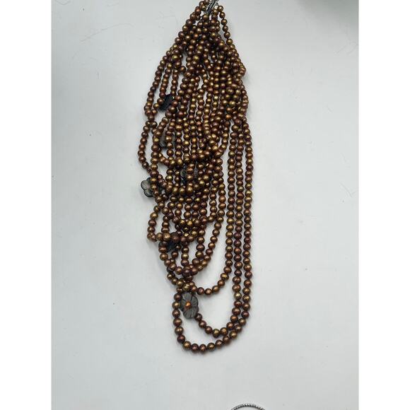 MultiStrand  Chocolate Pearls‎ Brown Copper-colored pearls Pearl Bib necklace - Picture 9 of 14